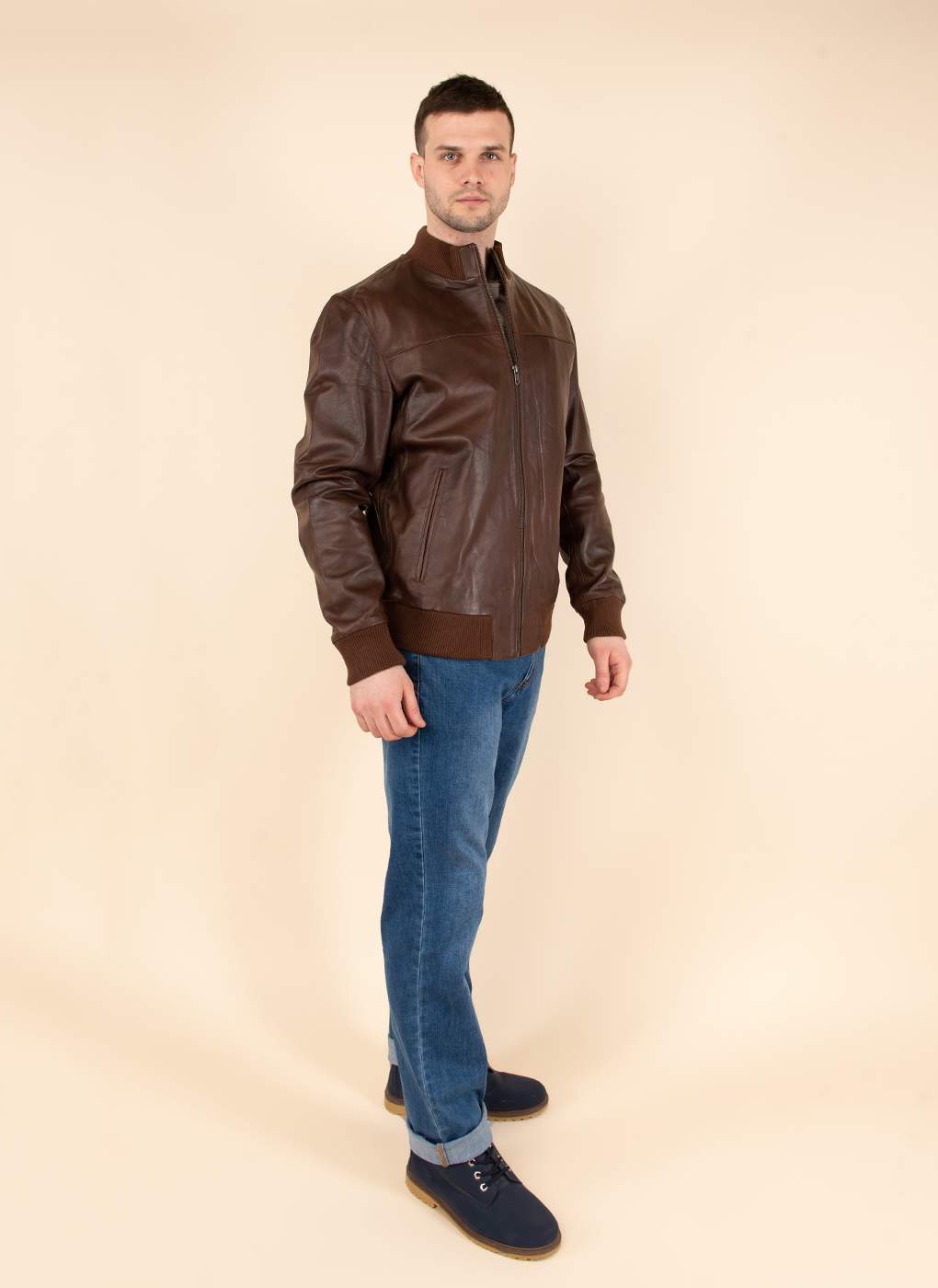 Кожаная куртка мужская Каляев 45226 коричневая 56 RU