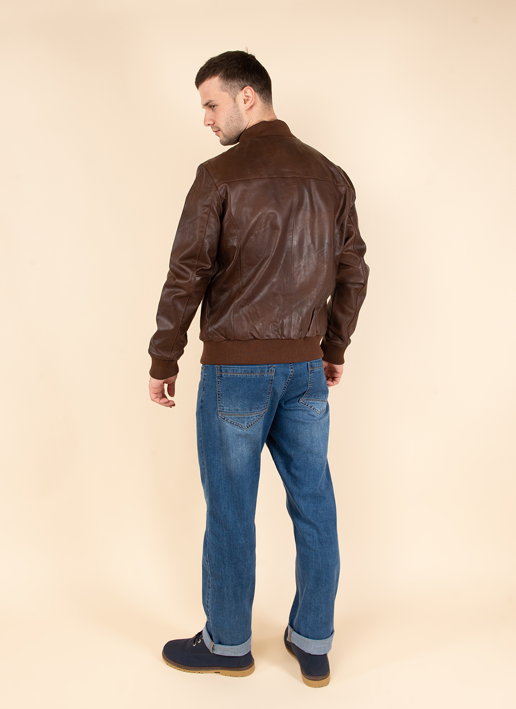 Кожаная куртка мужская Каляев 45226 коричневая 56 RU