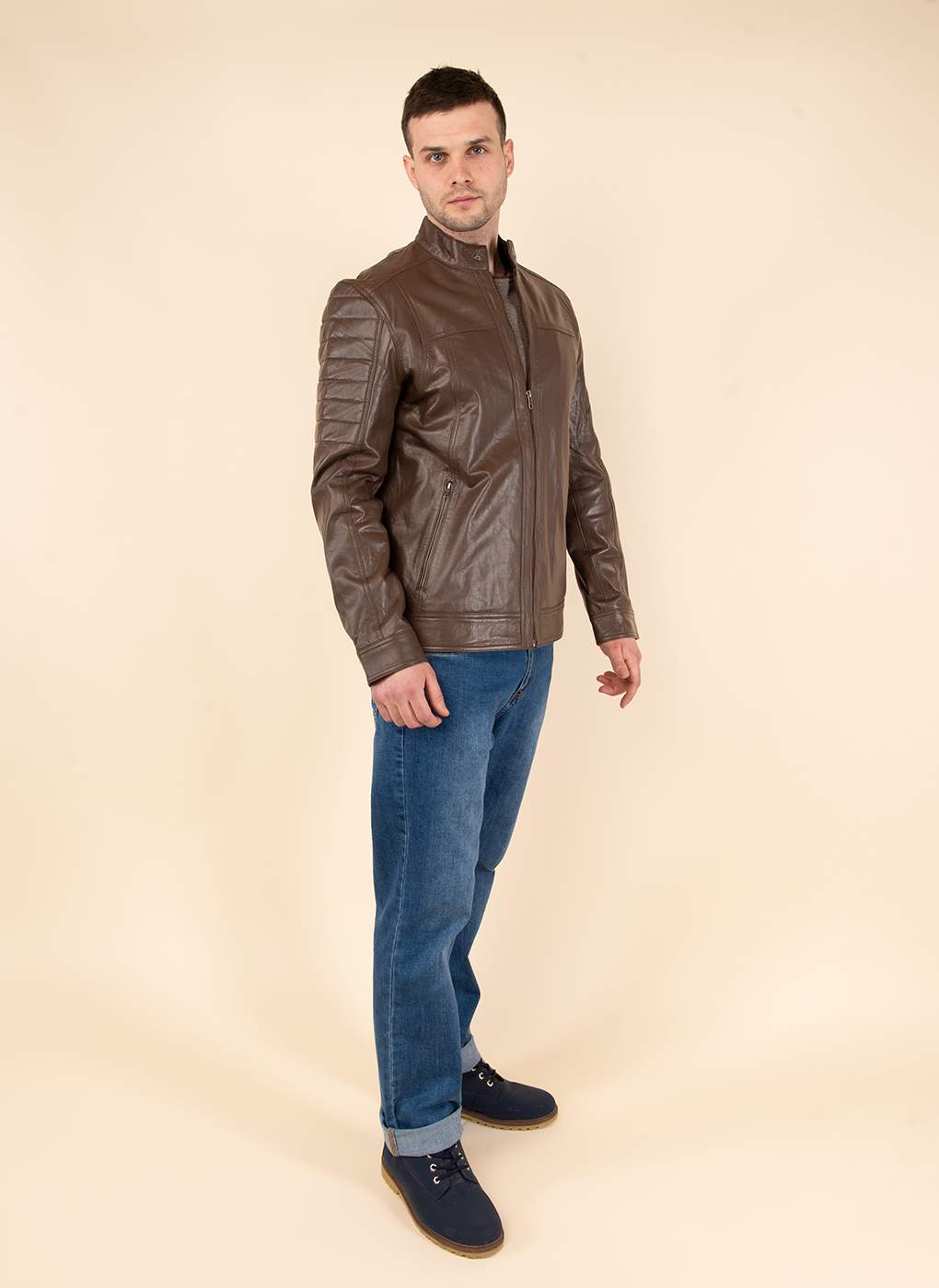 Кожаная куртка мужская Каляев 51748 коричневая 58 RU