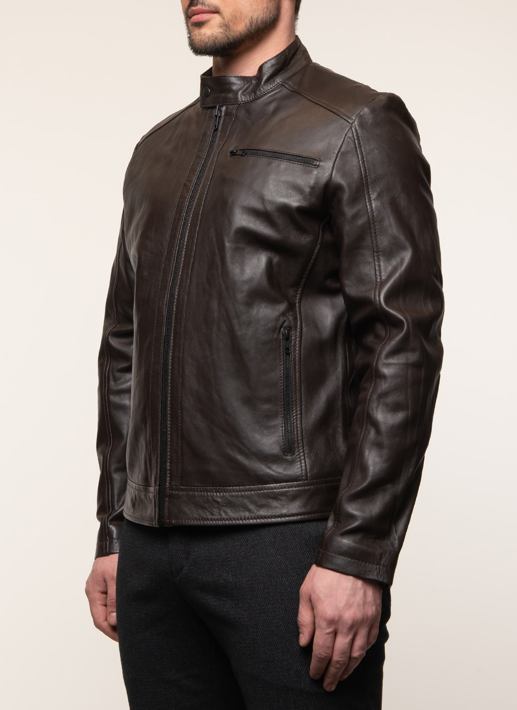 Кожаная куртка мужская Каляев 51792 коричневая 56 RU