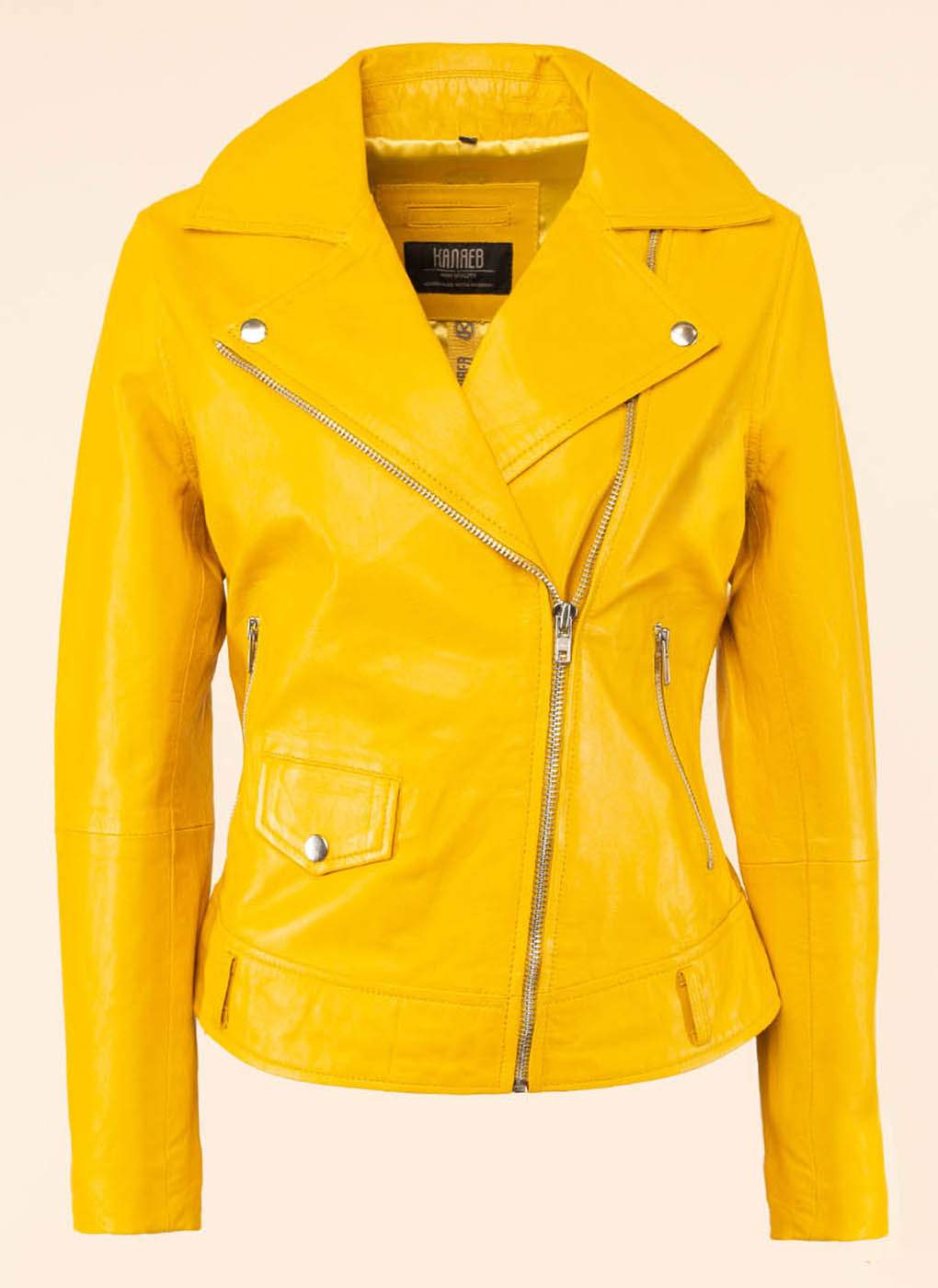 Кожаная куртка женская Каляев 18767 желтая 46 RU