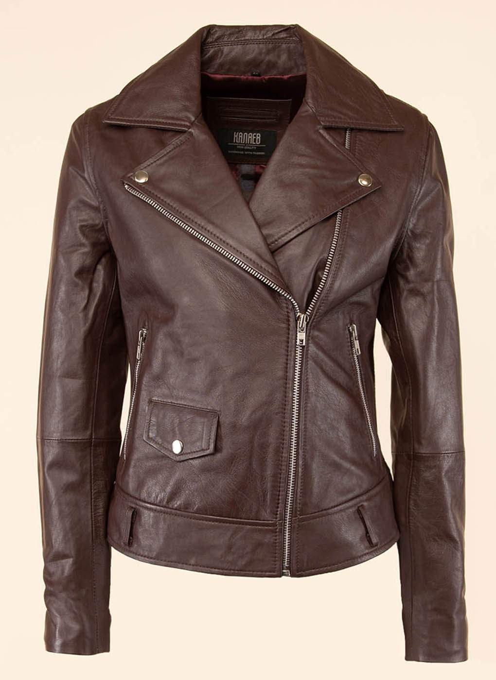 Кожаная куртка женская Каляев 18767 коричневая 46 RU
