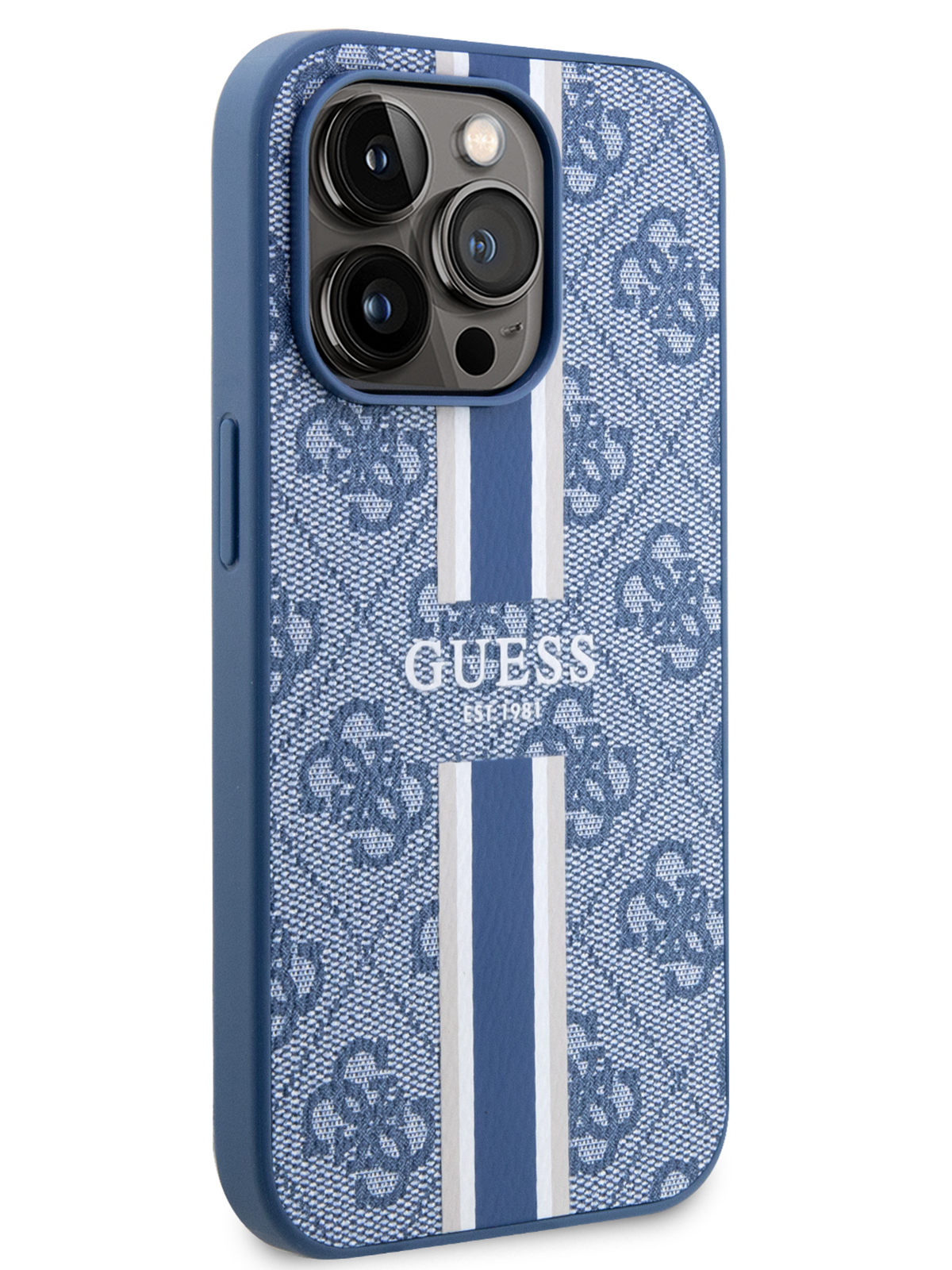 Чехол Guess для iPhone 15 Pro с MagSafe и принтом 4G Stripes, синий -  купить на Мегамаркет