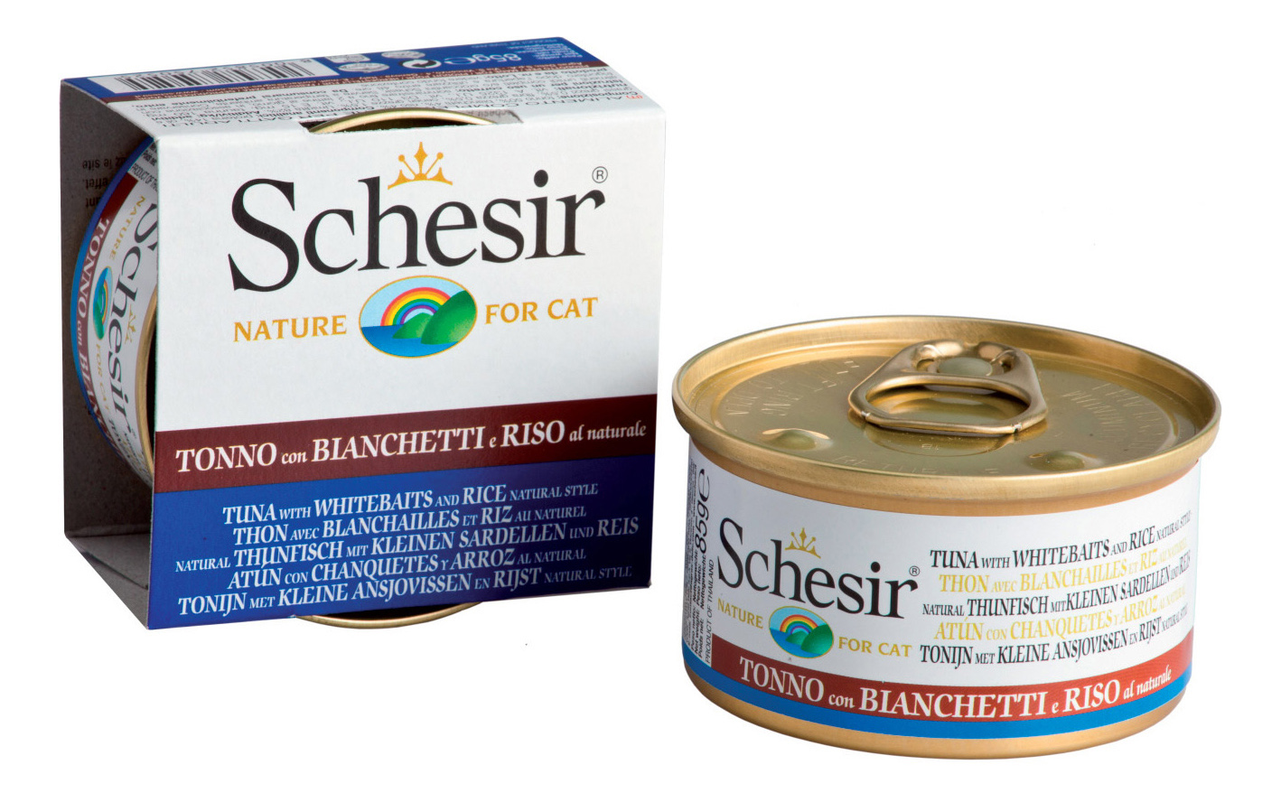 Консервы для кошек Schesir, в собственном соку тунец, анчоус, 14 шт по 85 г
