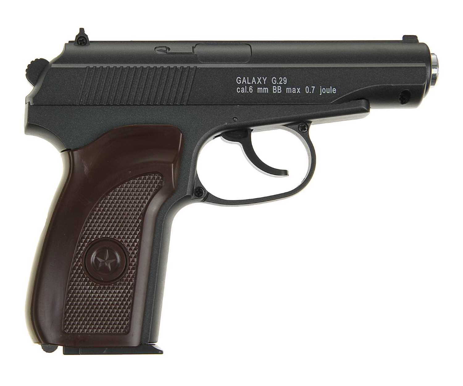 Страйкбольный пружинный пистолет Galaxy Китай (кал. 6 мм) G.29 (ПM) коричневая рукоятка - купить в Москве, цены на Мегамаркет