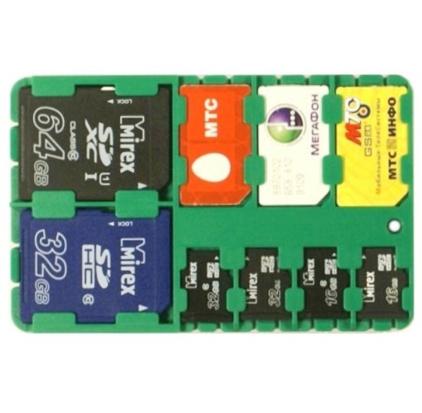 Держатель для карт памяти SD-SIM Holder 2*SD, 3 СИМ-карт, 4*microSD Green