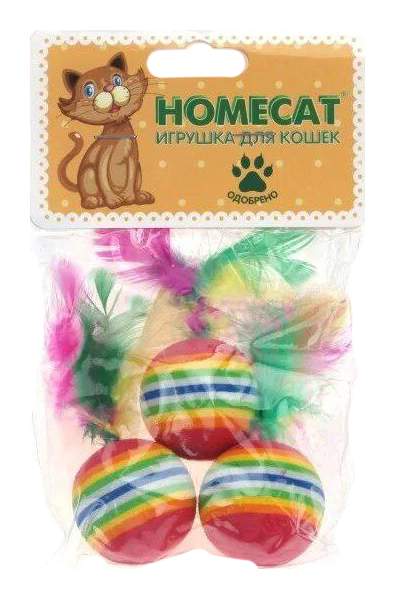 Игрушка для кошек Homecat Мячи радужные с пером, в ассортименте, диаметр 3,5 см, 3 шт