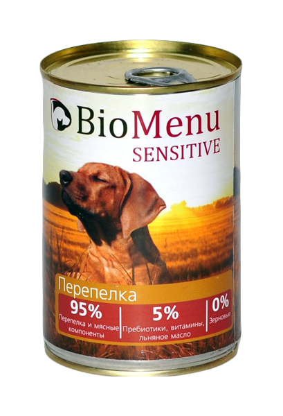 Консервы для собак BioMenu Sensitive, перепелка, 12шт по 410г