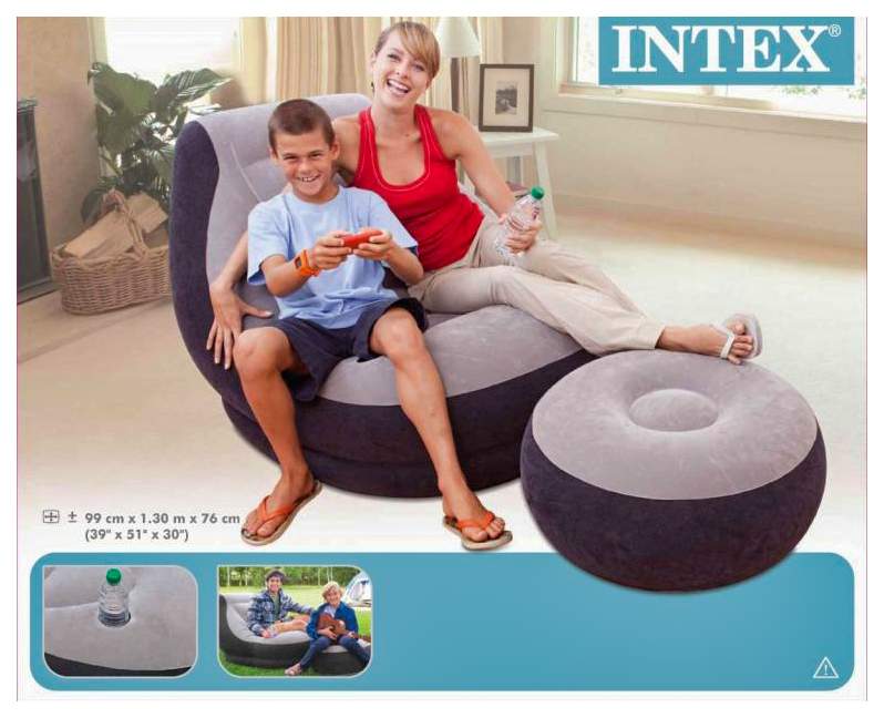 Флокированное кресло с пуфиком intex 99х130х76см 64х28см 68564