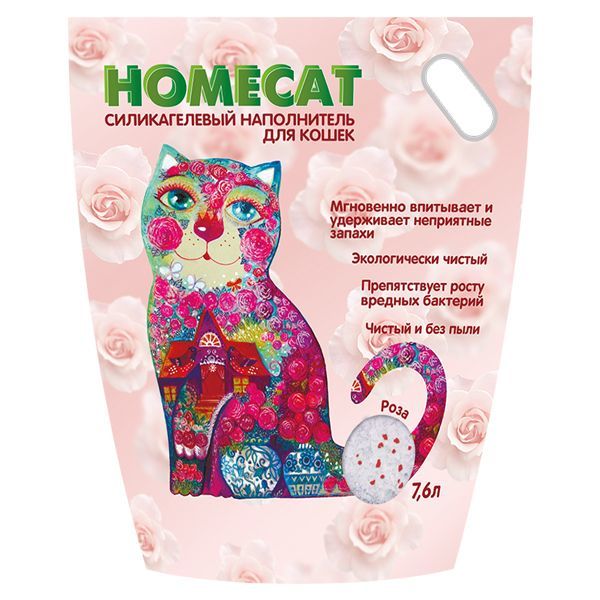 Впитывающий наполнитель для кошек HOMECAT силикагелевый, роза, 3.5 кг, 7.6 л