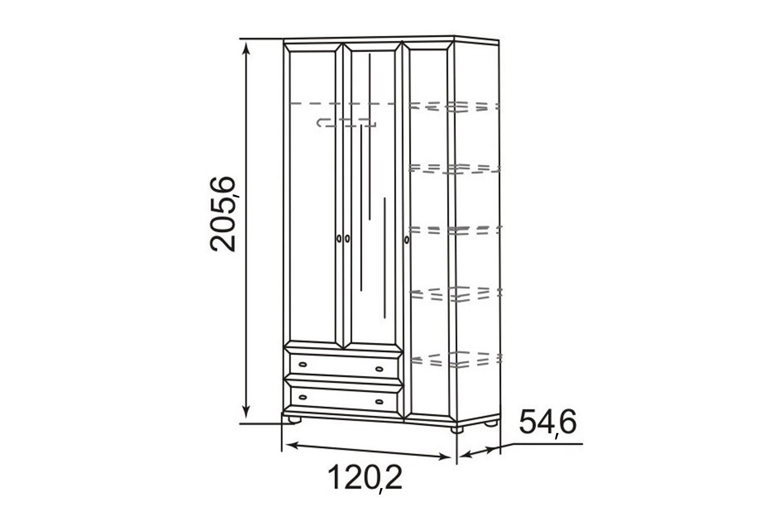 Размеры трехстворчатого шкафа для одежды