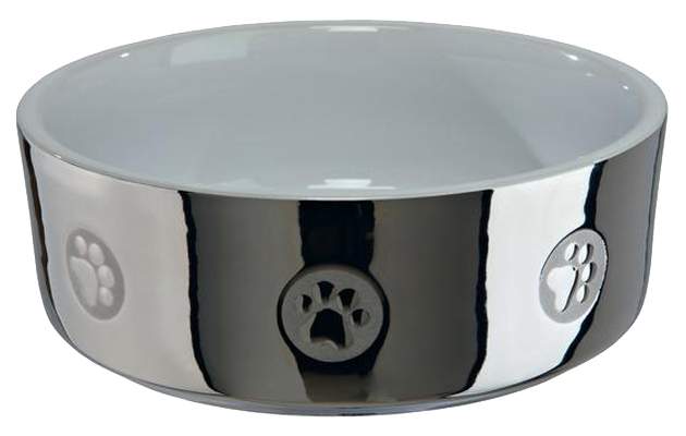 Одинарная миска для собак TRIXIE, керамика, серебристый, белый, 0,8 л