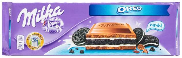 Молочный шоколад MILKA, с Начинкой со вкусом ванили и печеньем OREO, Флоу-пак, 300гр.