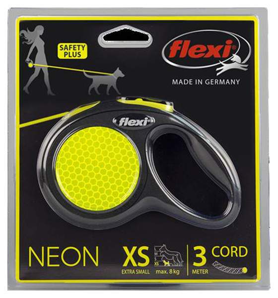 Поводок-рулетка Flexi Neon Safety Plus  трос (3 м/8 кг)