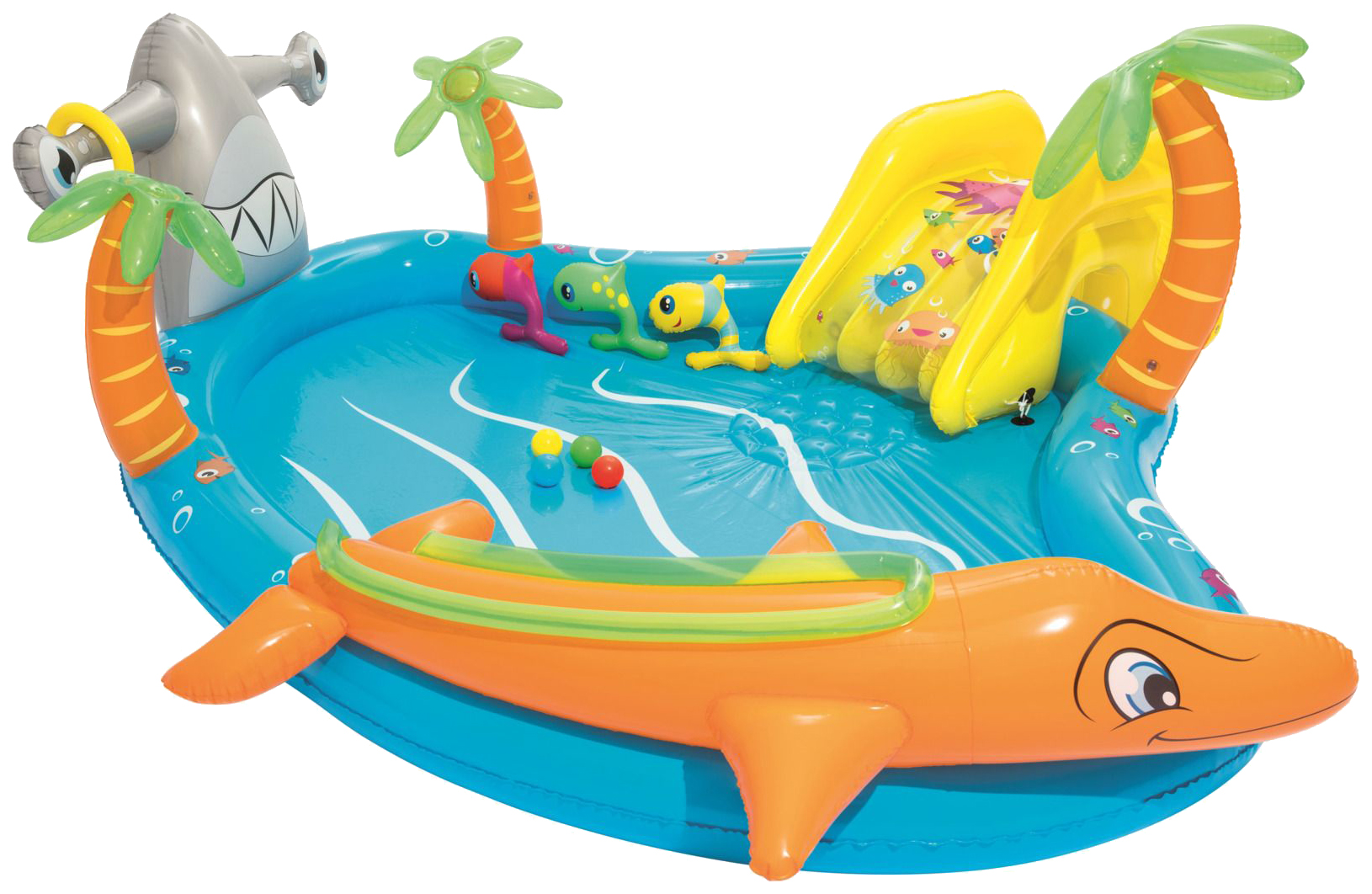 Игровой бассейн "Морские жители" с горкой и надувными игрушками, 280 х 257 см Bestway
