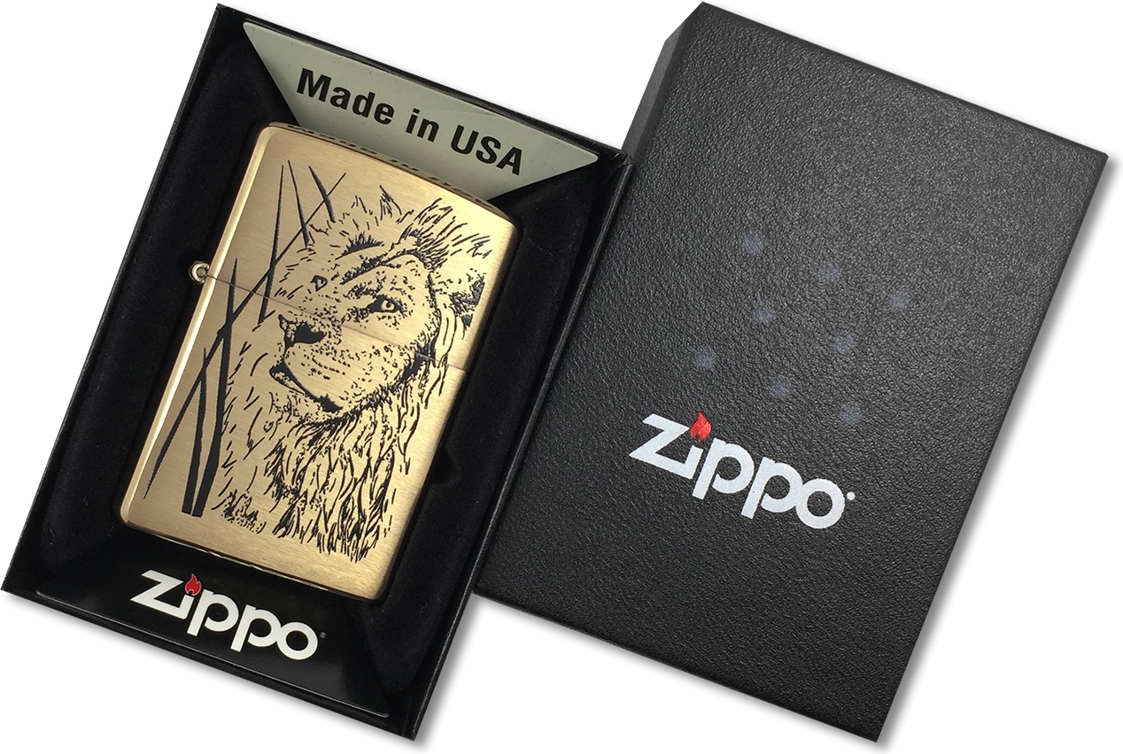 Бензиновая зажигалка Zippo №204 Proud Lion Brushed Brass