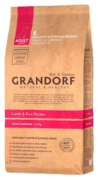 Сухой корм для собак Grandorf Adult Medium, ягненок, рис, 1кг