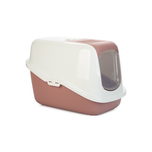 Туалет для кошек Savic Nestor, прямоугольный, белый, розовый, 56х39х38,5 см