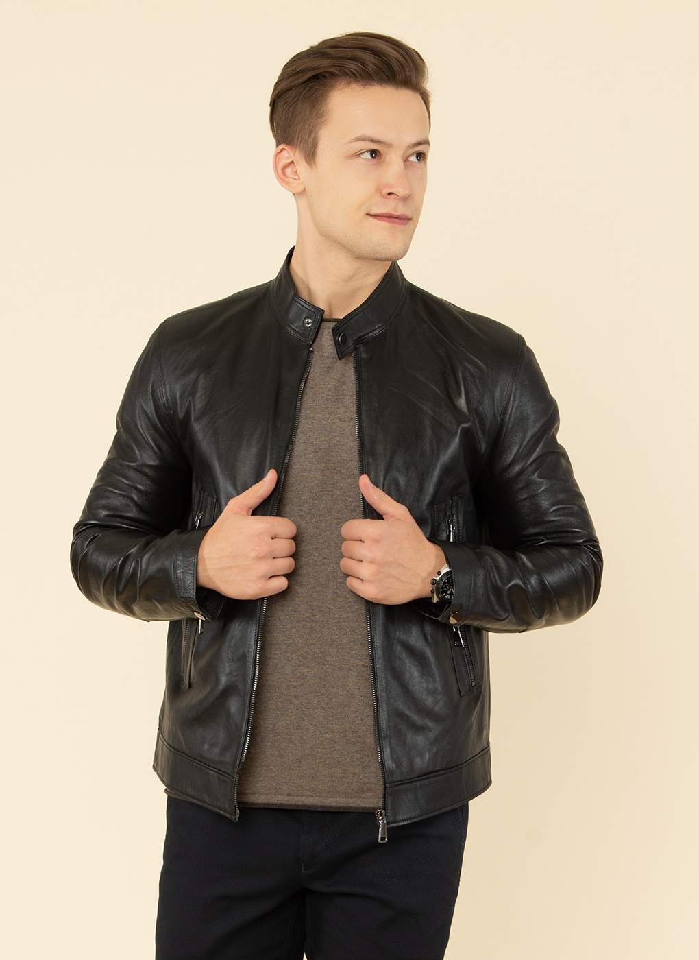 Кожаная куртка мужская Каляев 55055 черная 58 RU