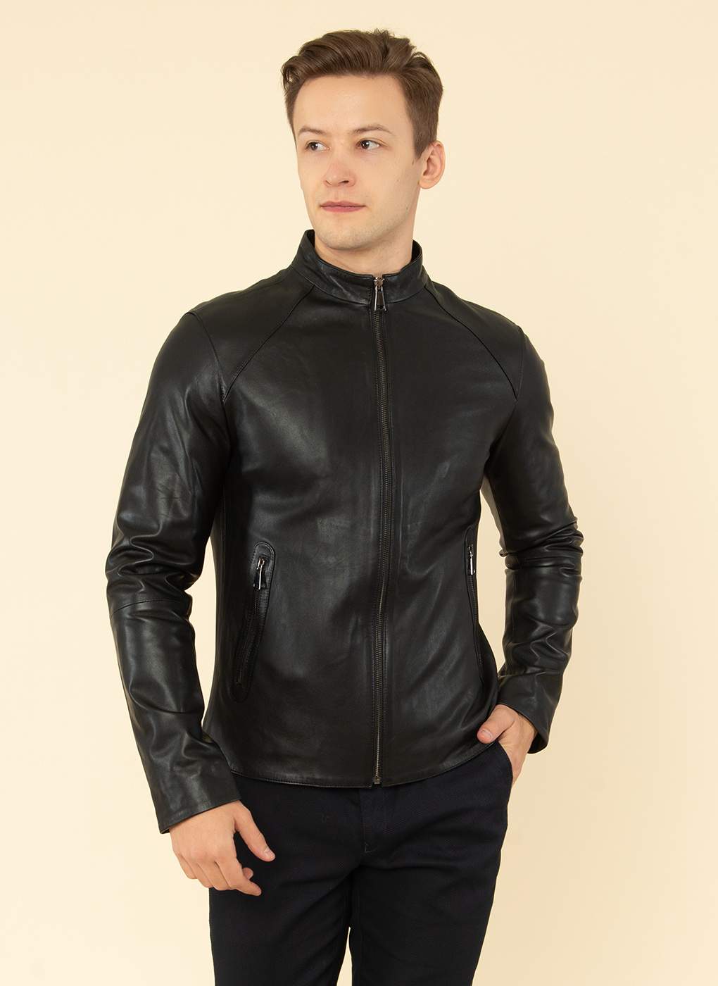 Кожаная куртка мужская Каляев 55057 черная 50 RU