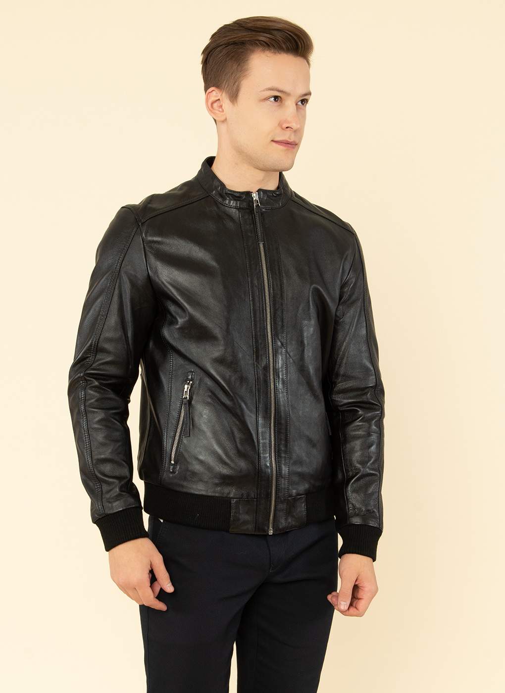 Кожаная куртка мужская Каляев 55185 черная 60 RU