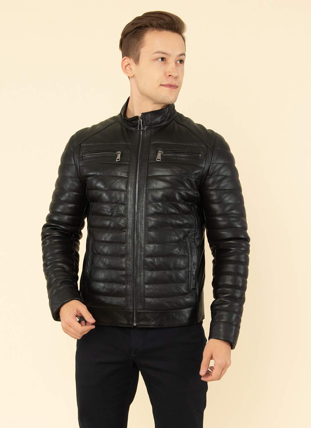 Кожаная куртка мужская Каляев 55591 черная 50 RU