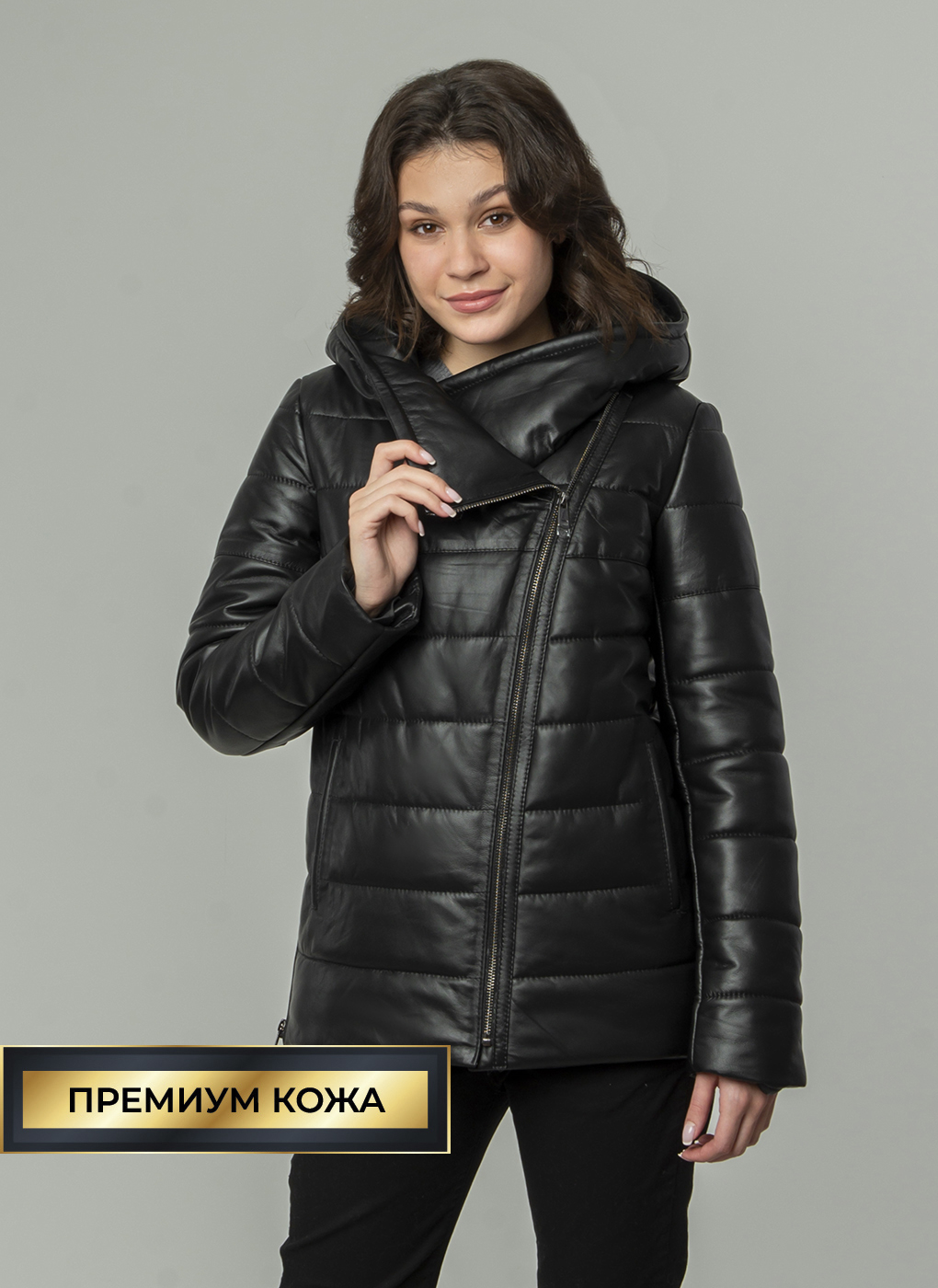 Кожаная куртка женская Каляев 57133 черная 44 RU