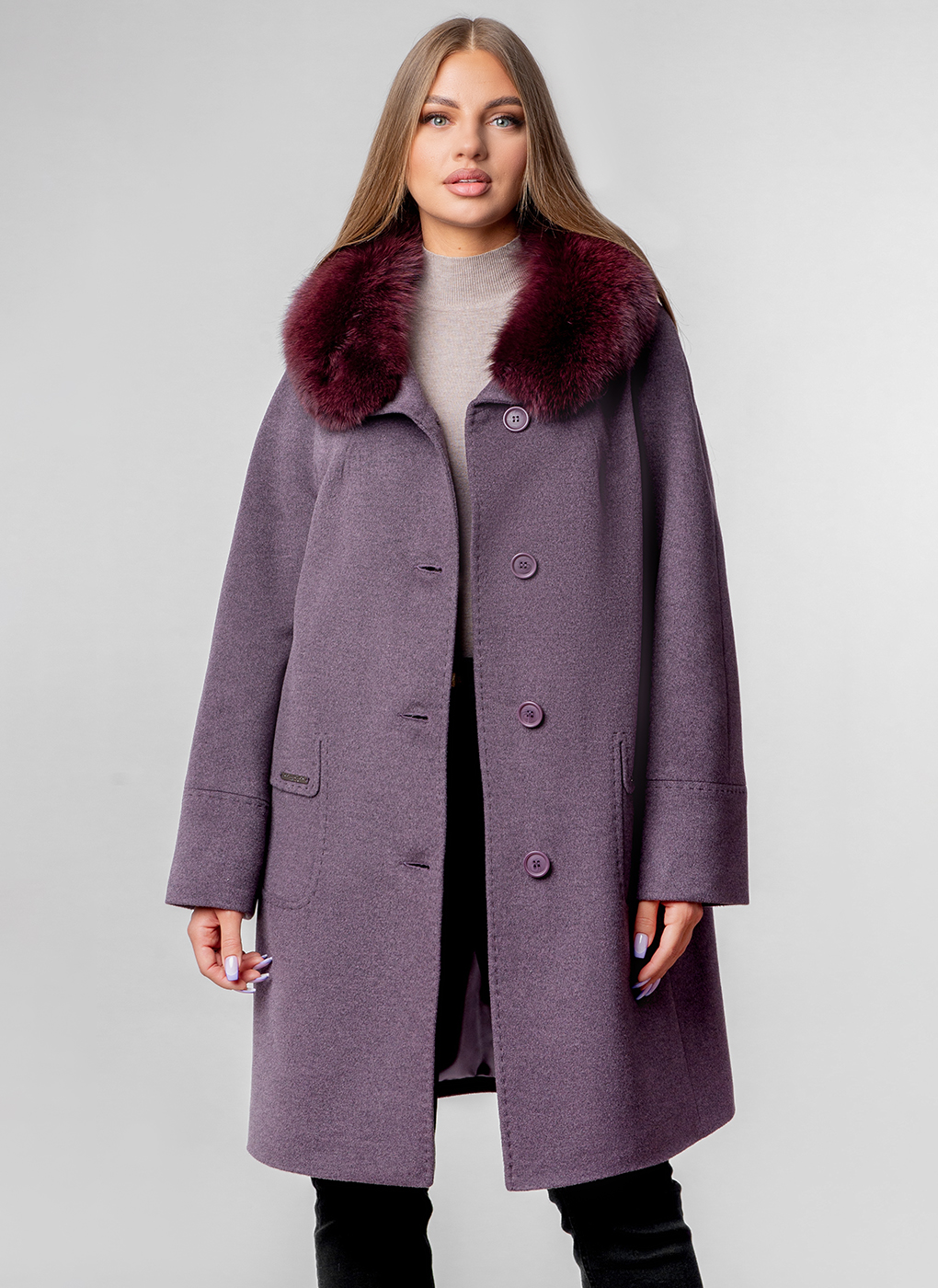 Пальто женское Каляев 57428 фиолетовое 54 RU