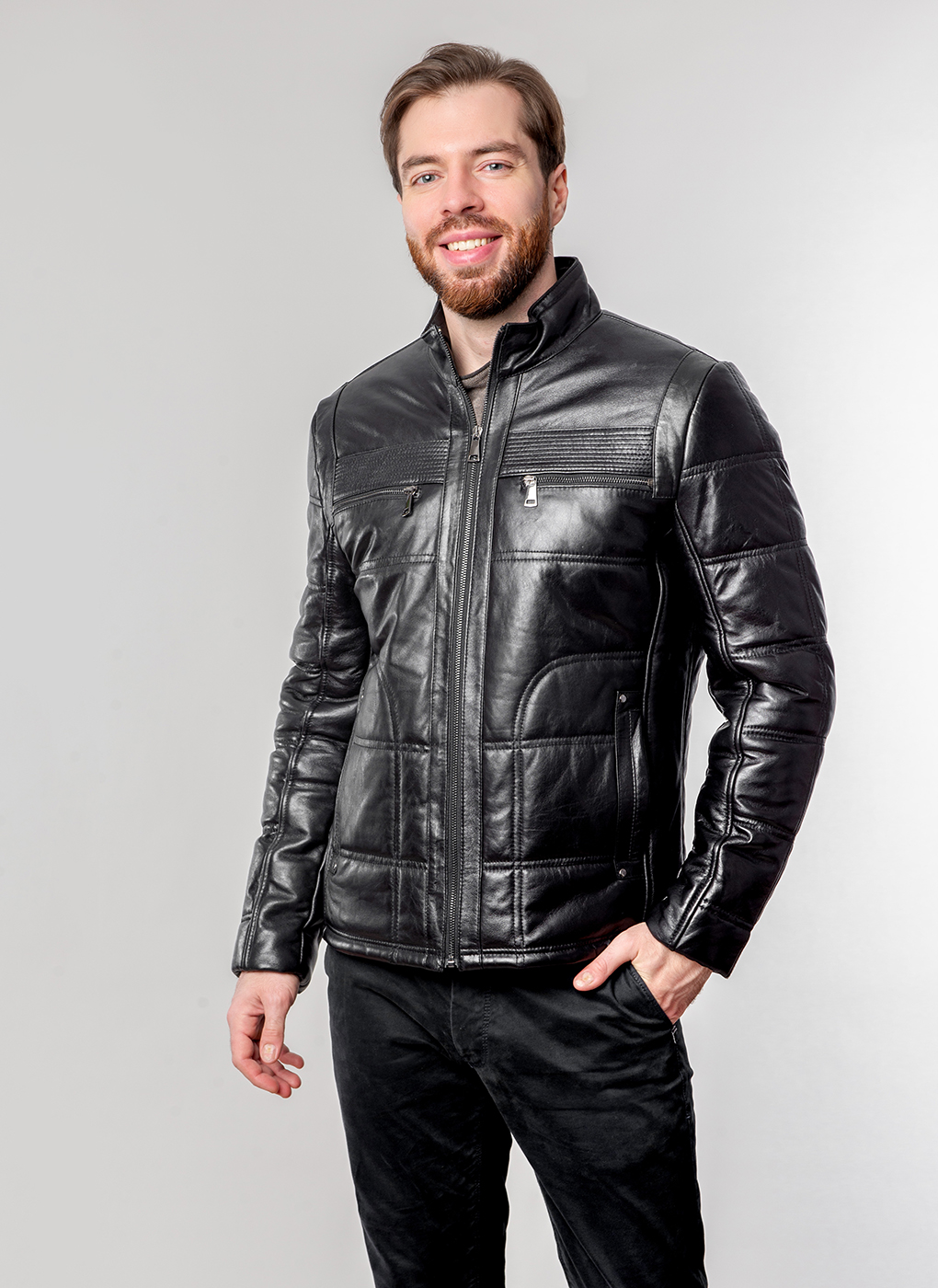 Кожаная куртка мужская Каляев 55678 черная 54 RU
