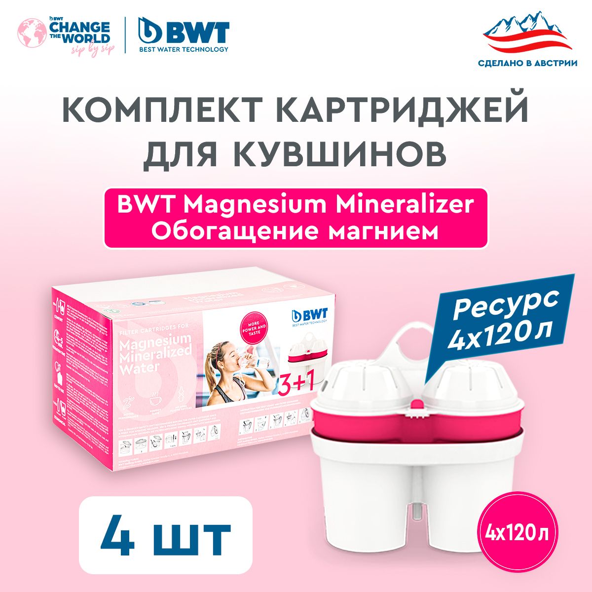 Комплект картриджей для кувшинов BWT Magnesium Mineralized Water 4 шт купить в интернет-магазине, цены на Мегамаркет