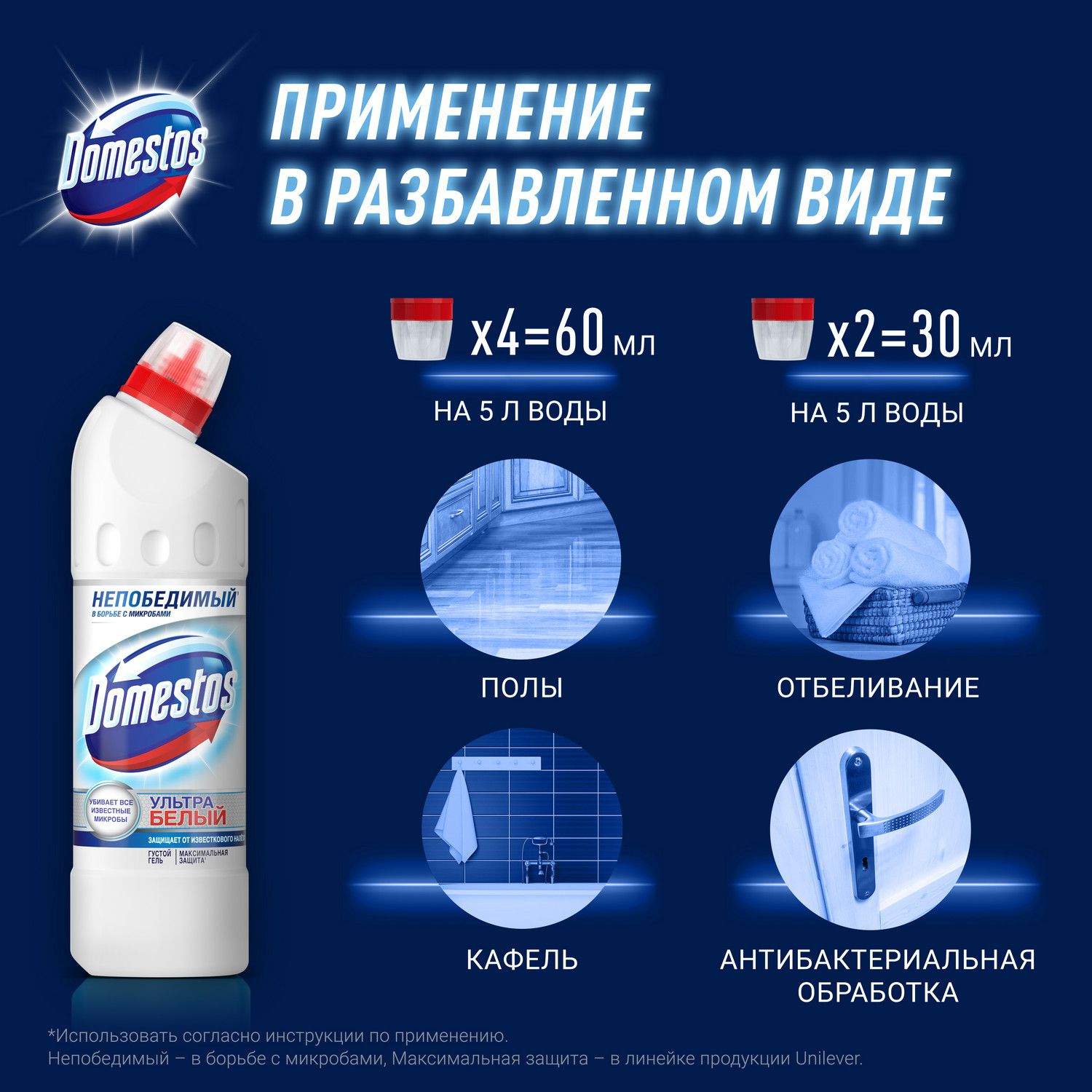 Чистящее средство для туалета и ванной domestos ультра белый антибактериальный эффект 1 л