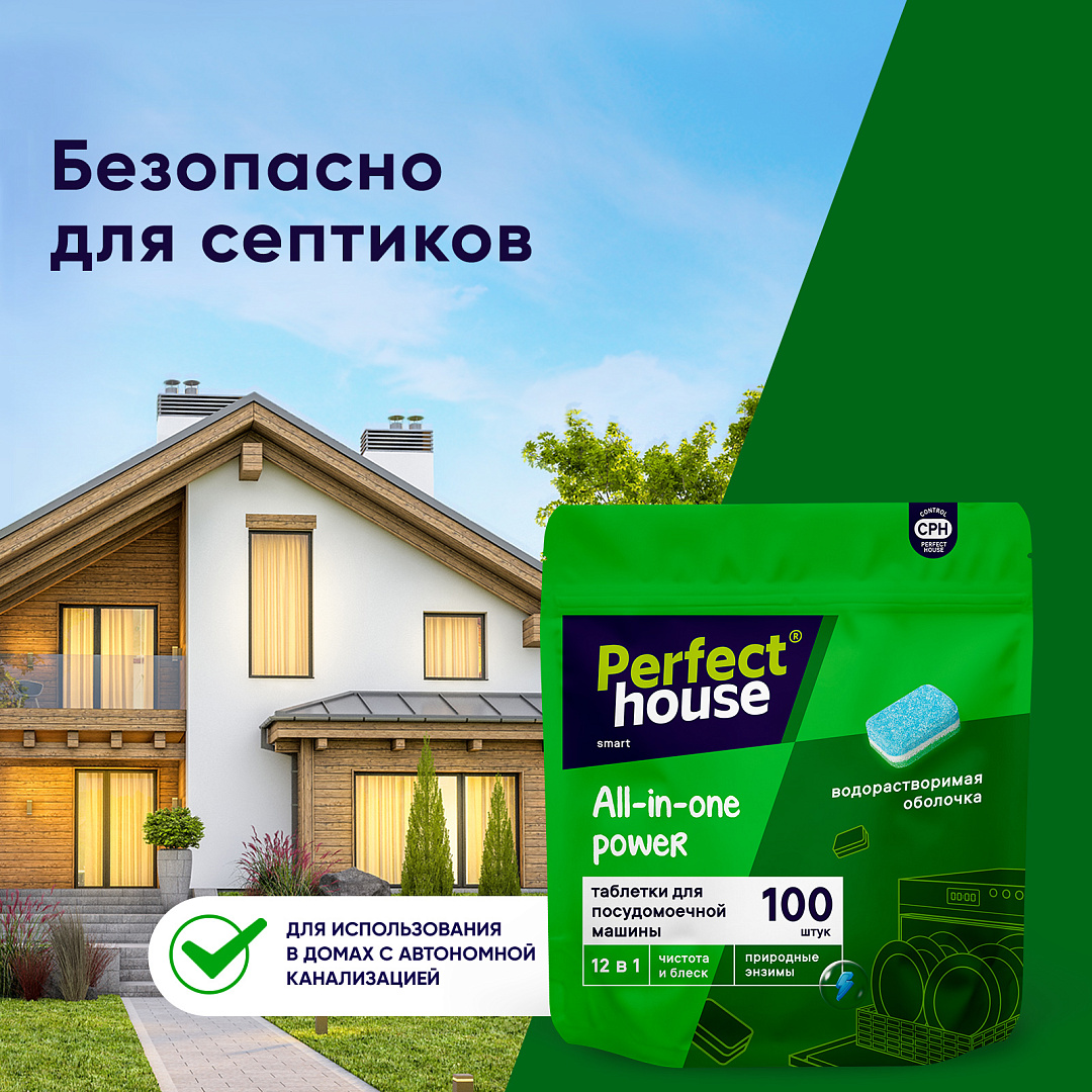 Таблетки для посудомоечной машины Perfect House All in one Power 12 в 1, 100  шт. - купить в Москве, цены на Мегамаркет | 100048309442