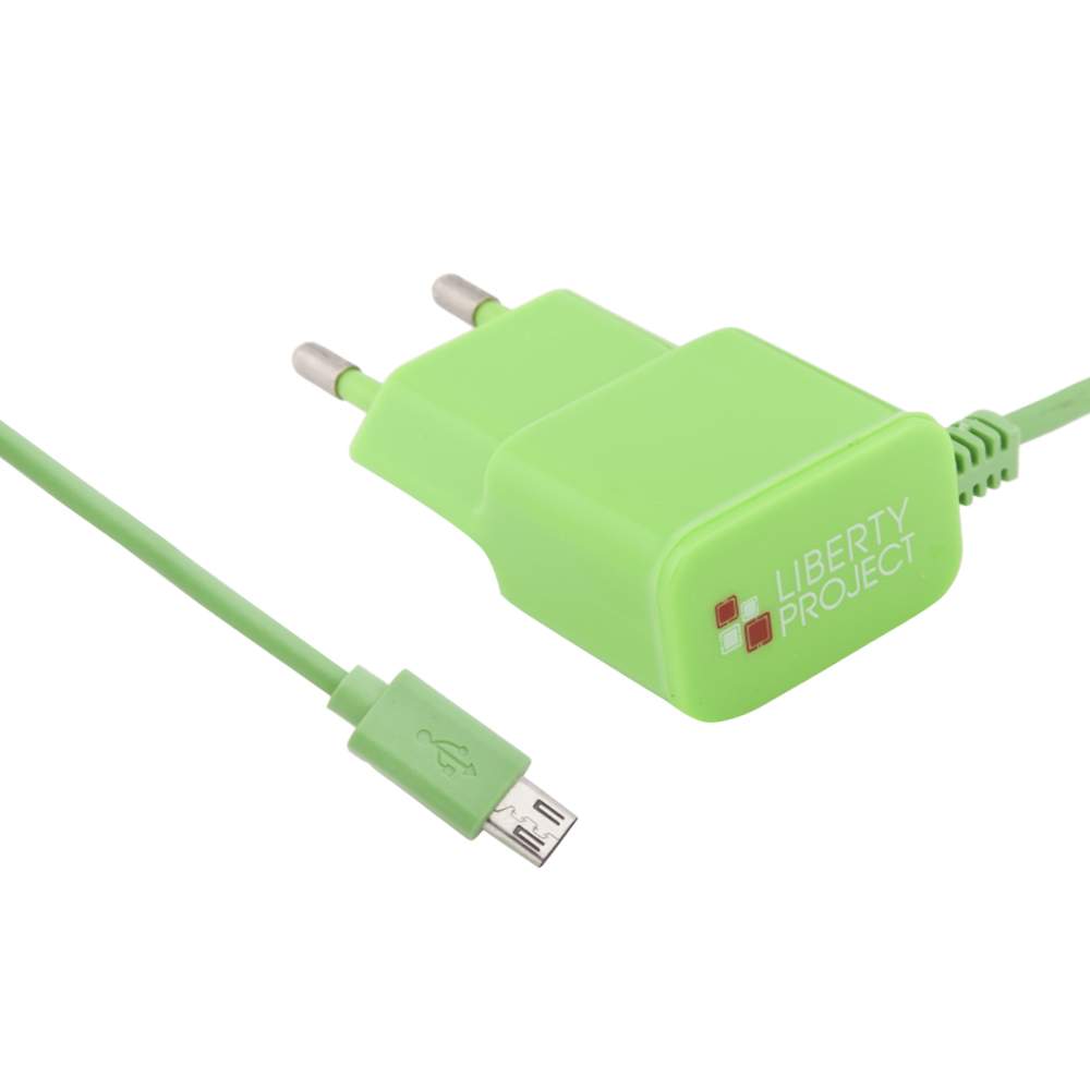 Сетевое зарядное устройство Liberty Project, micro usb, 2,1 A, green