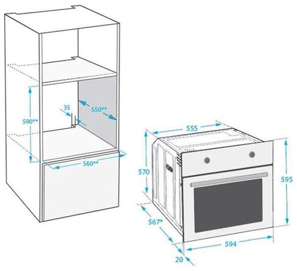 Размер ниши под духовой шкаф в пенале