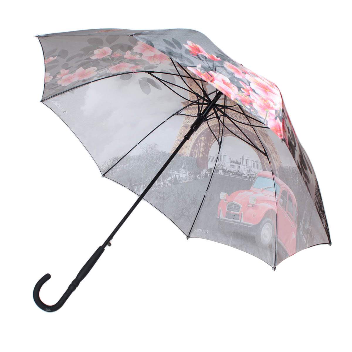 Зонт-трость женский полуавтоматический Flioraj 051102 FJ серый