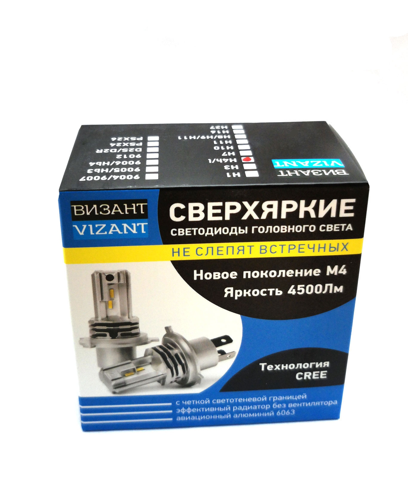 Светодиодные лампы Vizant M4 цоколь HB4 9006 с чипом CREE Tech 4500lm 5000k (2 шт.)