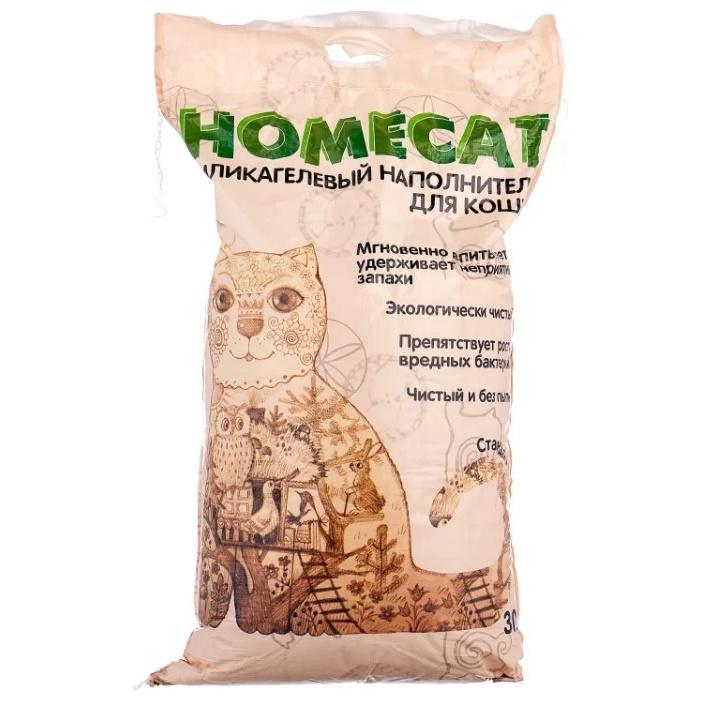 Впитывающий наполнитель для кошек HOMECAT силикагелевый, 12.09 кг, 30 л