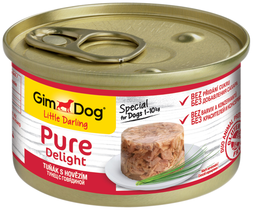 Консервы для собак GIMDOG Pure Delight, говядина, тунец, 85г