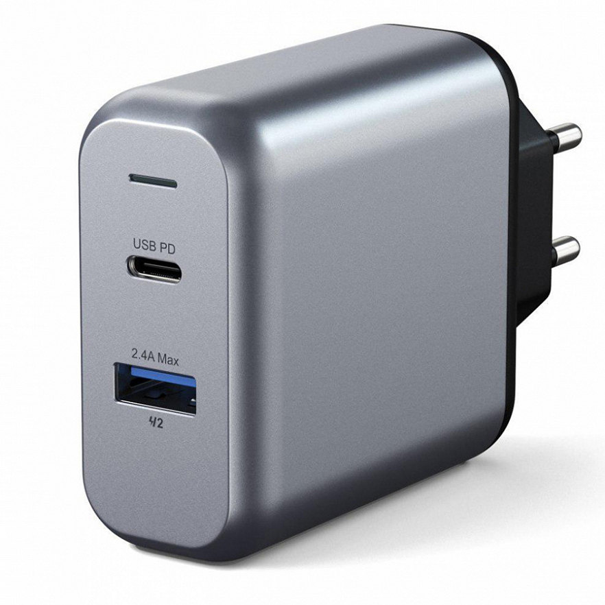 Сетевое зарядное устройство Satechi Travel Charger, 1 USB/1 USB Type-C, 2,4 A, grey/black