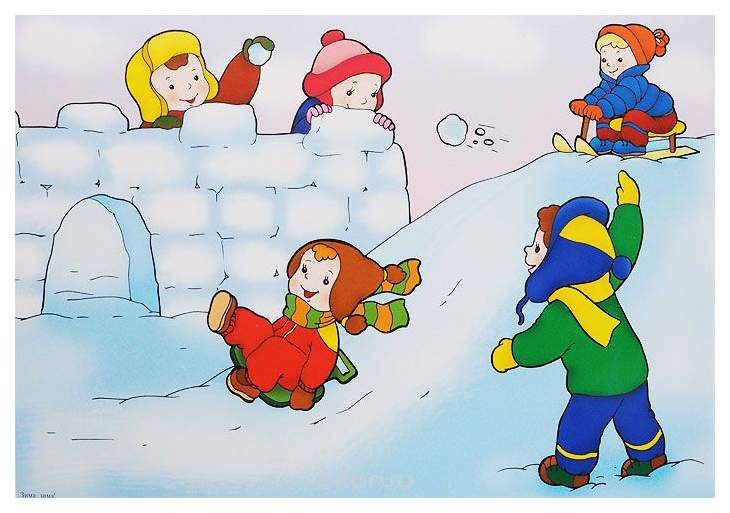 Рисунок в дети играют в снежки