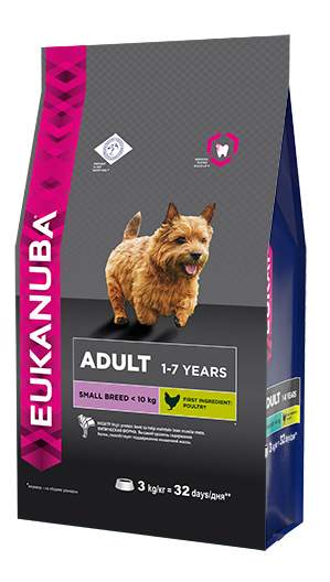 Сухой корм для собак Eukanuba Adult Small Breed, для мелких пород, домашняя птица, 3кг