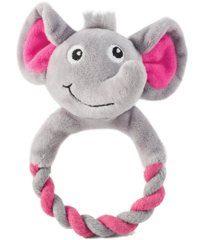 Мягкая игрушка для щенков Triol Слоник с кольцом, серо-розовый, 16 см