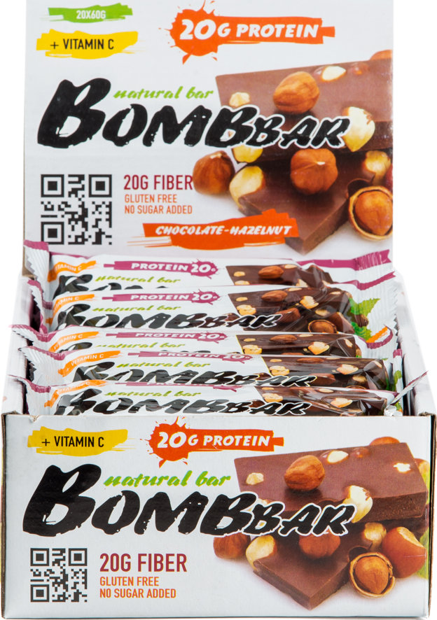 Протеиновый батончик Bombbar Natural Bar 20 шт x 60 г шоколад-фундук