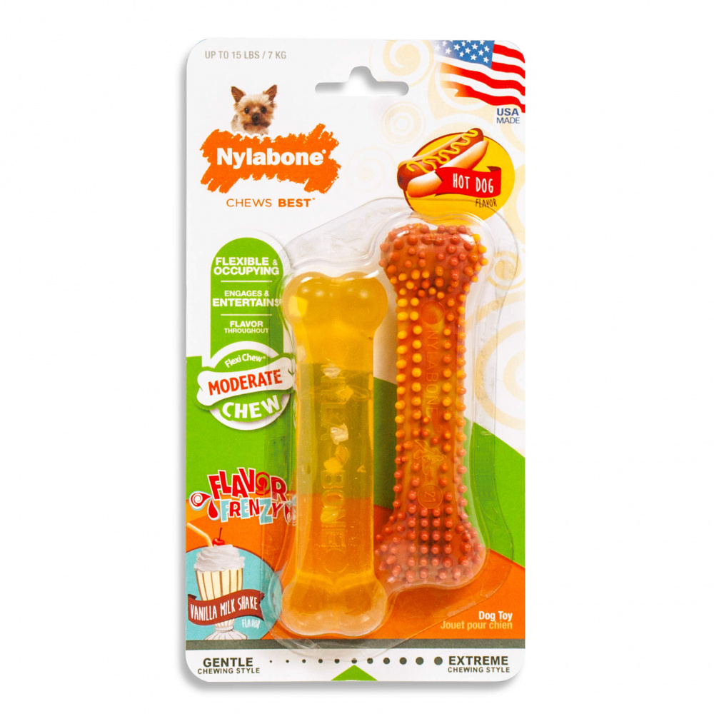 Игрушка для собак NYLABONE Косточки умеренно жесткие с ароматами хот-дога и мороженого XS