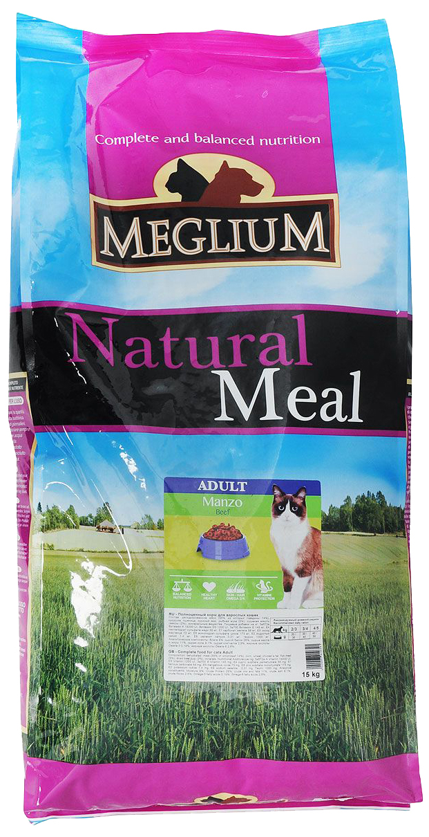 Сухой корм для кошек Meglium Adult, говядина, 15кг