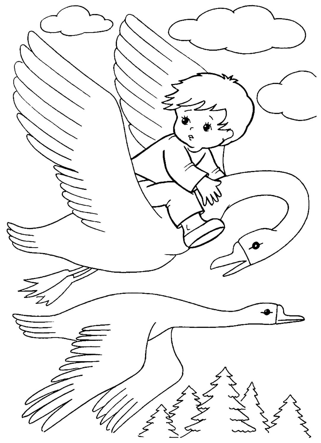 Раскраска сказка Гуси Лебеди