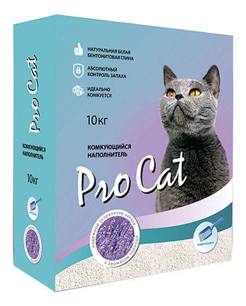 Комкующийся наполнитель для кошек Pro Cat бентонитовый, лаванда, 10 кг, 40 л