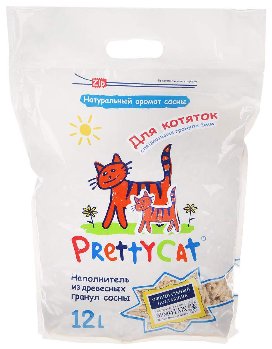 Наполнитель для котят PrettyCat Wood Granules впитывающий, древесный, 12 л