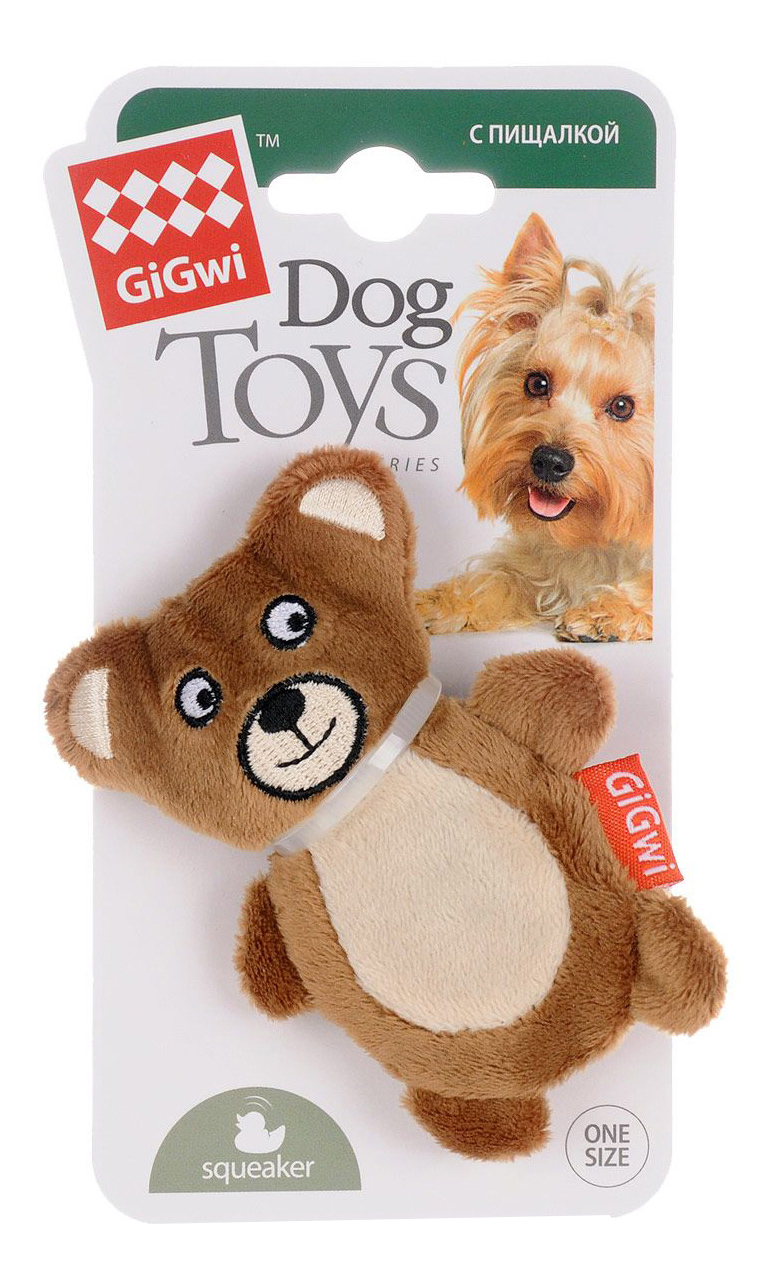 Мягкая игрушка для собак GiGwi Мишка с пищалкой, длина 10 см