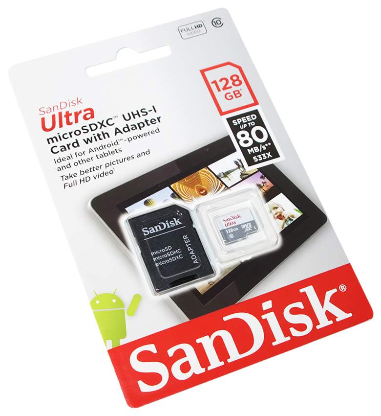 Карта памяти 128gb microsdxc class10 sandisk sdsquns 128g gn6ta ultra 80 adapter